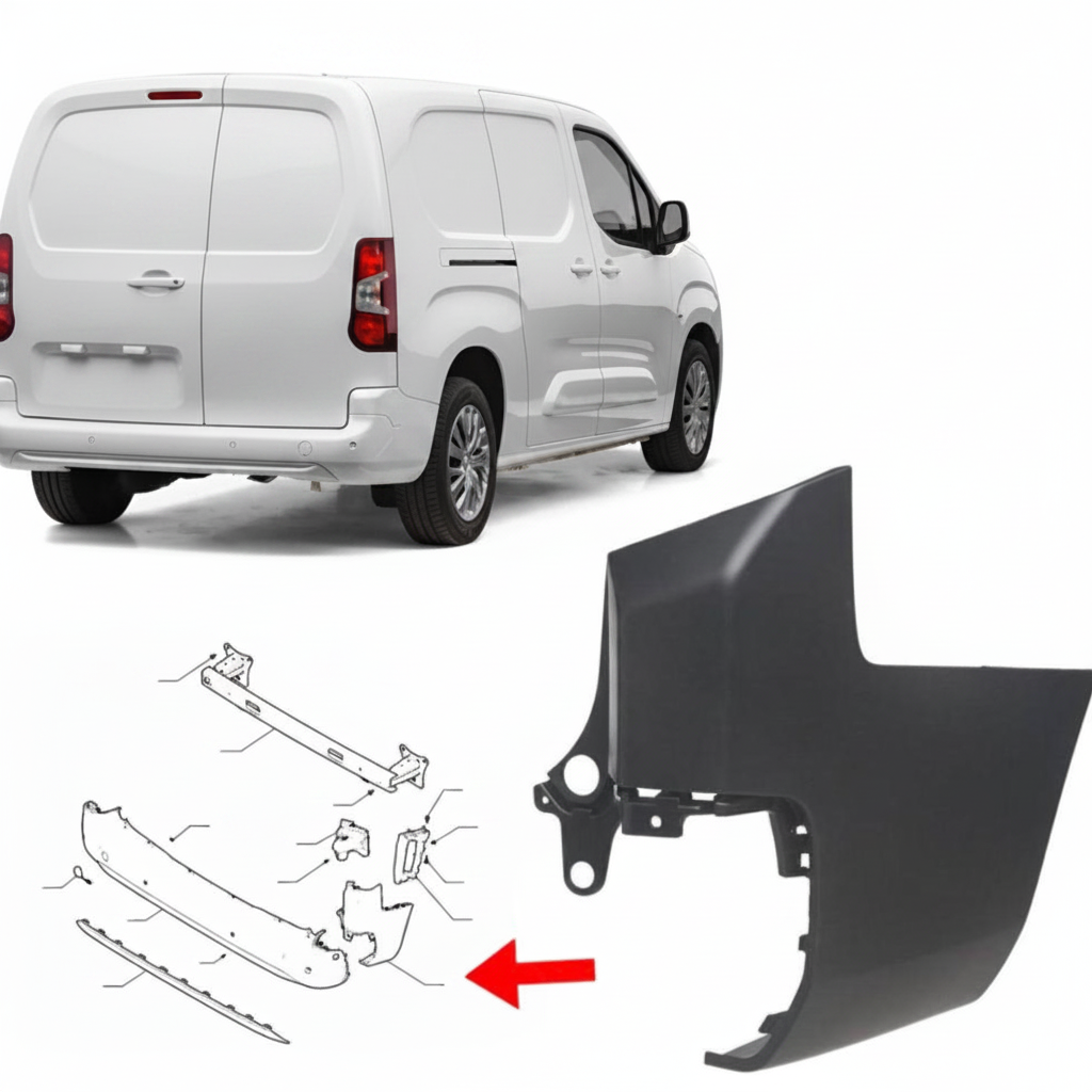 New Partner+Double rear bumper corner, long chassis, right side, Turkish