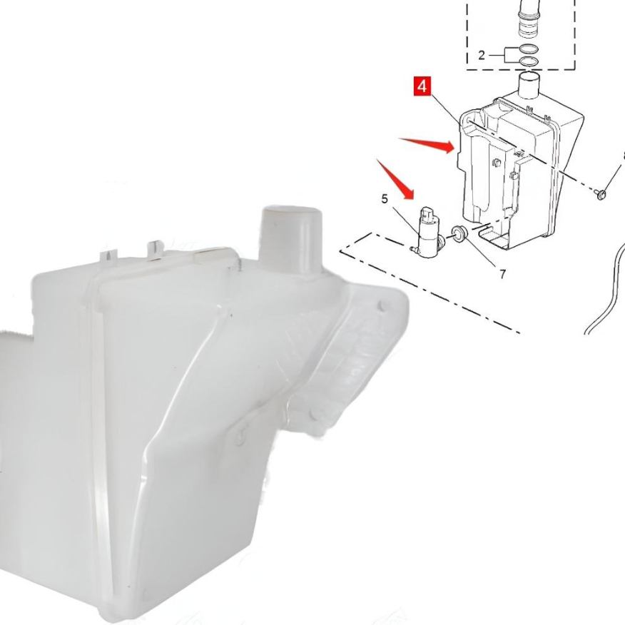 MG5/MG6 wiper reservoir without pipe and pump, MG5 replica