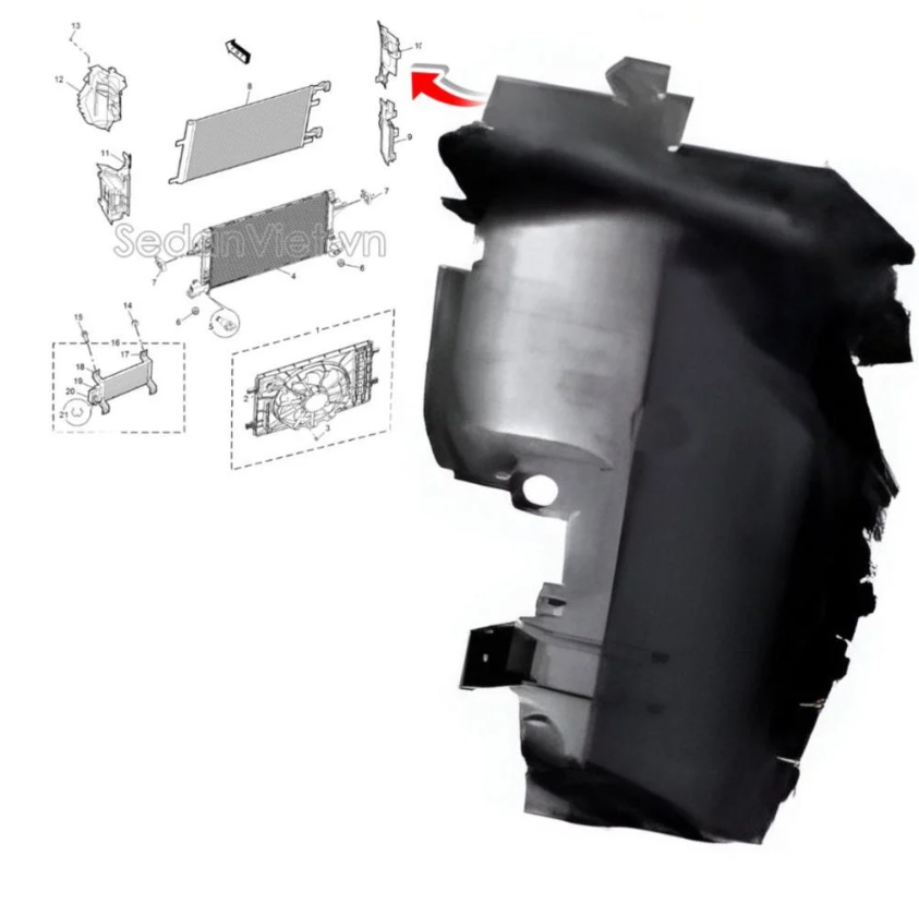 MG GT Upper Left Radiator Base