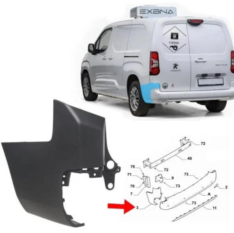 New Partner+Double corner bumper, rear, long chassis, left, Turkish